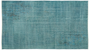 Retro Design Turquoise Over Dyed Vintage Rug 4'11'' x 8'8'' ft 149 x 265 cm