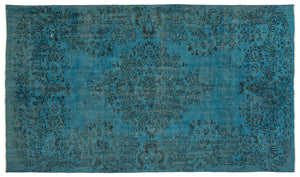 Turquoise Over Dyed Vintage Rug 5'5'' x 9'5'' ft 165 x 286 cm