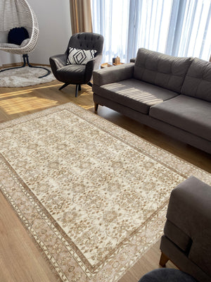 Beige Over Dyed Rug I Retro Design Rug | Turkish Rug | Hand Weaving Rug | Living Room Rug | Wool Rug | Vintage Rug | Tumbled Rug | Naturel Rug | Boho Rug I 6'4'' x 10'2'' ft 194 x 310 cm