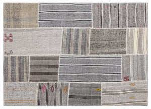 Striped Over Dyed Kilim Patchwork Unique Rug 5'3'' x 7'7'' ft 160 x 230 cm