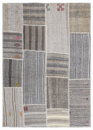 Striped Over Dyed Kilim Patchwork Unique Rug 5'3'' x 7'7'' ft 160 x 230 cm
