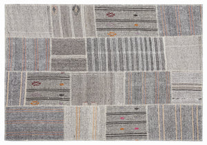 Striped Over Dyed Kilim Patchwork Unique Rug 5'3'' x 7'7'' ft 160 x 230 cm