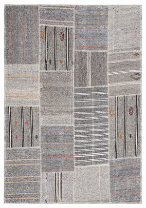 Striped Over Dyed Kilim Patchwork Unique Rug 5'3'' x 7'7'' ft 160 x 230 cm