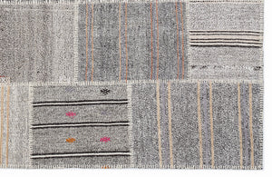Striped Over Dyed Kilim Patchwork Unique Rug 5'3'' x 7'7'' ft 160 x 230 cm