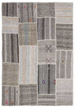 Striped Over Dyed Kilim Patchwork Unique Rug 5'3'' x 7'7'' ft 160 x 230 cm