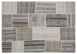 Striped Over Dyed Kilim Patchwork Unique Rug 5'3'' x 7'7'' ft 160 x 230 cm