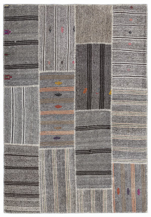 Striped Over Dyed Kilim Patchwork Unique Rug 5'3'' x 7'7'' ft 160 x 230 cm