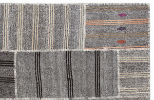 Striped Over Dyed Kilim Patchwork Unique Rug 5'3'' x 7'7'' ft 160 x 230 cm