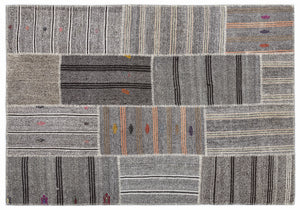 Striped Over Dyed Kilim Patchwork Unique Rug 5'3'' x 7'7'' ft 160 x 230 cm