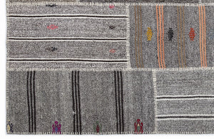 Striped Over Dyed Kilim Patchwork Unique Rug 5'3'' x 7'7'' ft 160 x 230 cm