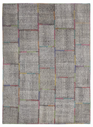 Striped Over Dyed Kilim Patchwork Unique Rug 5'3'' x 7'7'' ft 160 x 230 cm