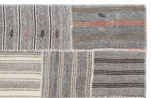 Striped Over Dyed Kilim Patchwork Unique Rug 5'3'' x 7'7'' ft 160 x 230 cm
