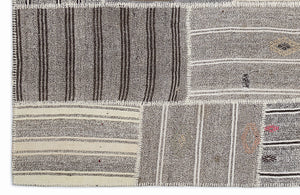 Striped Over Dyed Kilim Patchwork Unique Rug 5'3'' x 7'7'' ft 160 x 230 cm