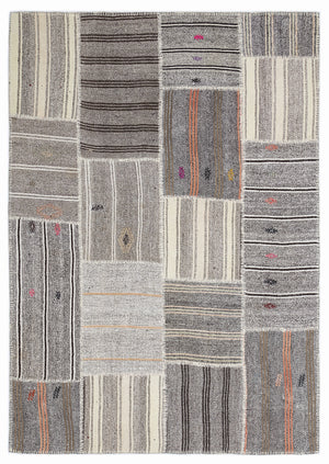 Striped Over Dyed Kilim Patchwork Unique Rug 5'3'' x 7'7'' ft 160 x 230 cm