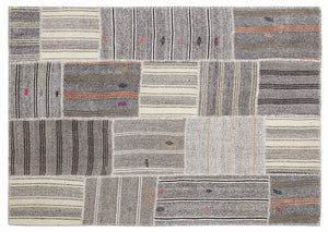 Striped Over Dyed Kilim Patchwork Unique Rug 5'3'' x 7'7'' ft 160 x 230 cm