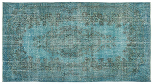 Turquoise Over Dyed Vintage Rug 5'3'' x 9'9'' ft 159 x 296 cm