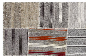 Striped Over Dyed Kilim Patchwork Unique Rug 5'3'' x 7'7'' ft 160 x 230 cm