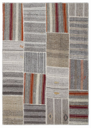 Striped Over Dyed Kilim Patchwork Unique Rug 5'3'' x 7'7'' ft 160 x 230 cm