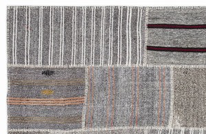 Striped Over Dyed Kilim Patchwork Unique Rug 5'3'' x 7'7'' ft 160 x 230 cm