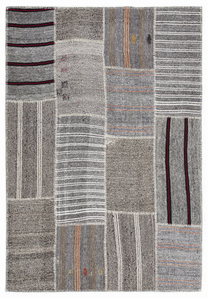 Striped Over Dyed Kilim Patchwork Unique Rug 5'3'' x 7'7'' ft 160 x 230 cm