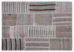 Striped Over Dyed Kilim Patchwork Unique Rug 5'3'' x 7'7'' ft 160 x 230 cm