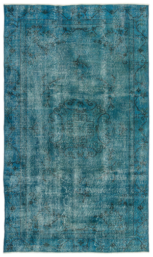 Turquoise Over Dyed Vintage Rug 5'2'' x 8'8'' ft 158 x 263 cm