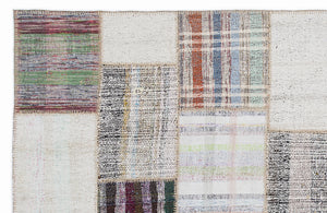 Striped Over Dyed Kilim Patchwork Unique Rug 5'3'' x 7'7'' ft 160 x 230 cm