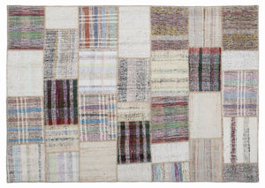 Striped Over Dyed Kilim Patchwork Unique Rug 5'3'' x 7'7'' ft 160 x 230 cm