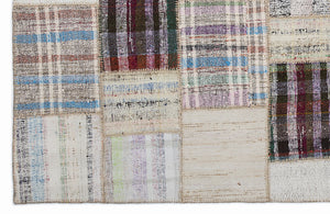 Striped Over Dyed Kilim Patchwork Unique Rug 5'3'' x 7'7'' ft 160 x 230 cm