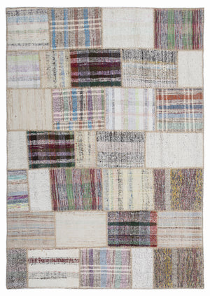 Striped Over Dyed Kilim Patchwork Unique Rug 5'3'' x 7'7'' ft 160 x 230 cm