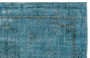 Turquoise Over Dyed Vintage Rug 5'6'' x 8'4'' ft 167 x 253 cm