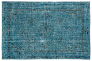 Turquoise Over Dyed Vintage Rug 5'6'' x 8'4'' ft 167 x 253 cm