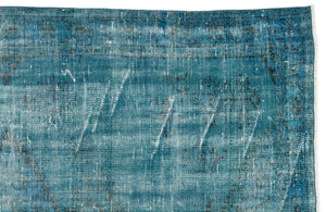 Turquoise Over Dyed Vintage Rug 5'7'' x 9'1'' ft 171 x 278 cm