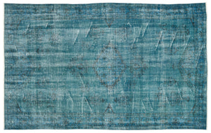 Turquoise Over Dyed Vintage Rug 5'7'' x 9'1'' ft 171 x 278 cm