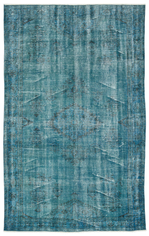 Turquoise Over Dyed Vintage Rug 5'7'' x 9'1'' ft 171 x 278 cm