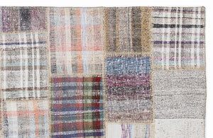 Striped Over Dyed Kilim Patchwork Unique Rug 5'3'' x 7'7'' ft 160 x 230 cm