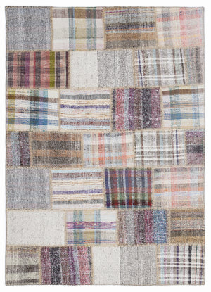 Striped Over Dyed Kilim Patchwork Unique Rug 5'3'' x 7'7'' ft 160 x 230 cm
