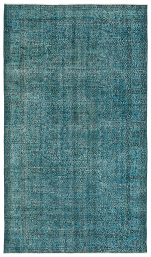 Turquoise  Over Dyed Vintage Rug 5'2'' x 9'2'' ft 158 x 279 cm