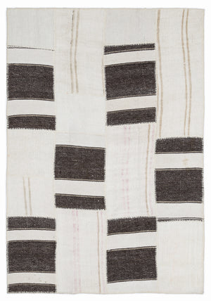 Striped Over Dyed Kilim Patchwork Unique Rug 5'3'' x 7'7'' ft 160 x 230 cm