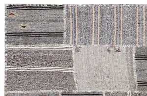 Striped Over Dyed Kilim Patchwork Unique Rug 5'3'' x 7'7'' ft 160 x 230 cm