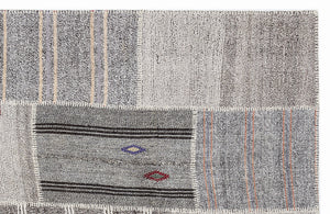 Striped Over Dyed Kilim Patchwork Unique Rug 5'3'' x 7'7'' ft 160 x 230 cm