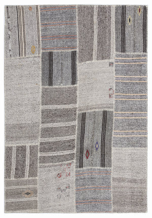 Striped Over Dyed Kilim Patchwork Unique Rug 5'3'' x 7'7'' ft 160 x 230 cm