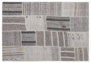Striped Over Dyed Kilim Patchwork Unique Rug 5'3'' x 7'7'' ft 160 x 230 cm