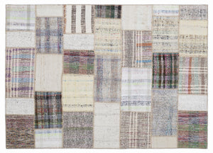 Striped Over Dyed Kilim Patchwork Unique Rug 5'3'' x 7'7'' ft 160 x 230 cm