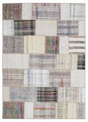 Striped Over Dyed Kilim Patchwork Unique Rug 5'3'' x 7'7'' ft 160 x 230 cm