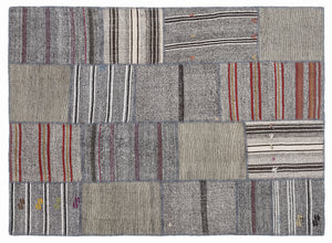 Striped Over Dyed Kilim Patchwork Unique Rug 5'3'' x 7'7'' ft 160 x 230 cm