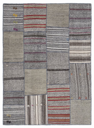 Striped Over Dyed Kilim Patchwork Unique Rug 5'3'' x 7'7'' ft 160 x 230 cm