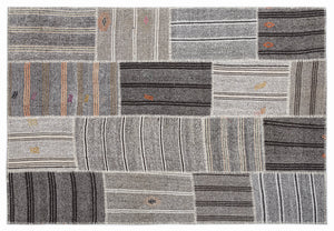 Striped Over Dyed Kilim Patchwork Unique Rug 5'3'' x 7'7'' ft 160 x 230 cm