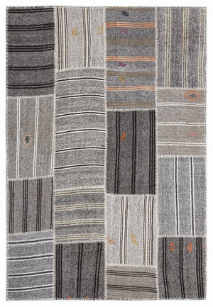 Striped Over Dyed Kilim Patchwork Unique Rug 5'3'' x 7'7'' ft 160 x 230 cm