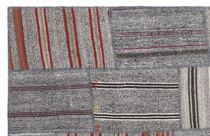 Striped Over Dyed Kilim Patchwork Unique Rug 5'3'' x 7'7'' ft 160 x 230 cm